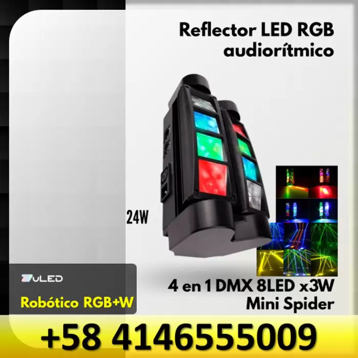 REFLECTOR LED RGBW ROBOTICO 4 EN 1 DMX 8LED X3W MI