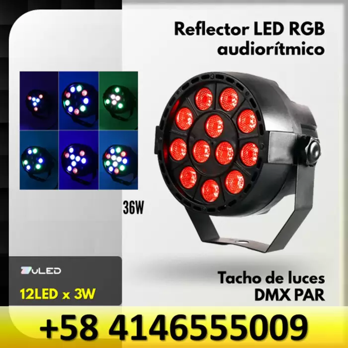 REFLECTOR LED RGB TACHO DE LUCES AUDIORITMICO 12LE