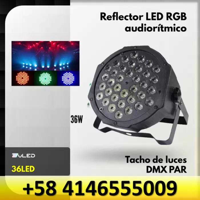 REFLECTOR LED RGB TACHO DE LUCES AUDIORITMICO 54W