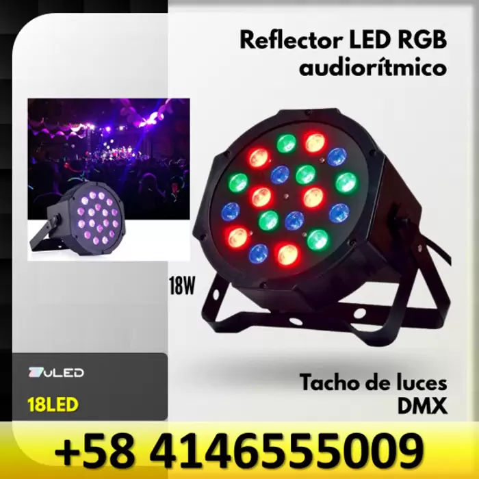 REFLECTOR LED RGB TACHO DE LUCES AUDIORITMICO 18LE