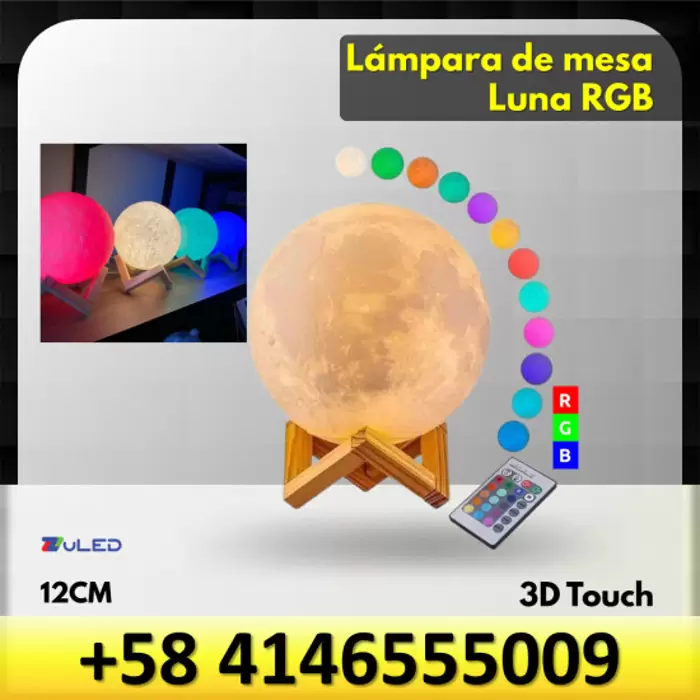 LAMPARA LED DE MESA LUNA 3D RGB TOUCH 12CM ZULED