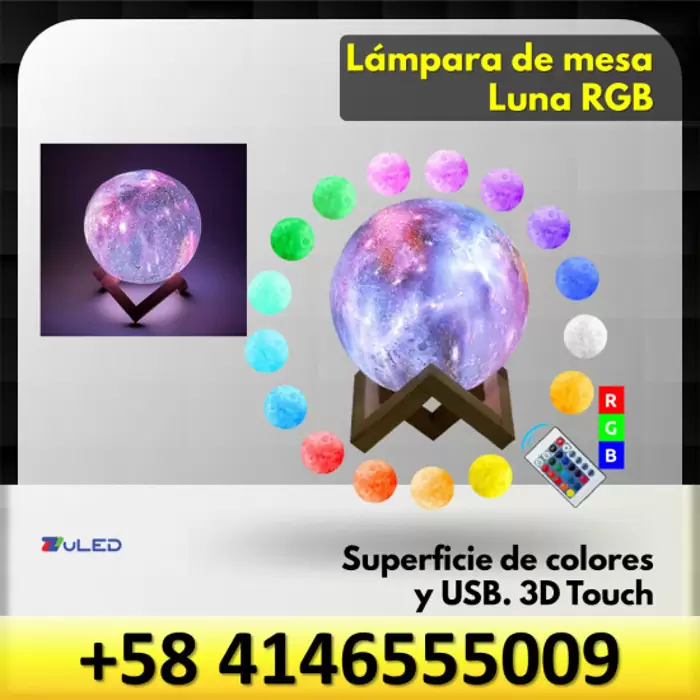 $ 22.680 USD LAMPARA LED DE MESA LUNA 3D SUPERFICIE DE COLORES